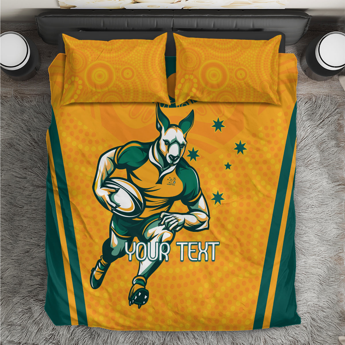 Custom Australia Rugby Bedding Set Wallabies Mascots Sporty Version