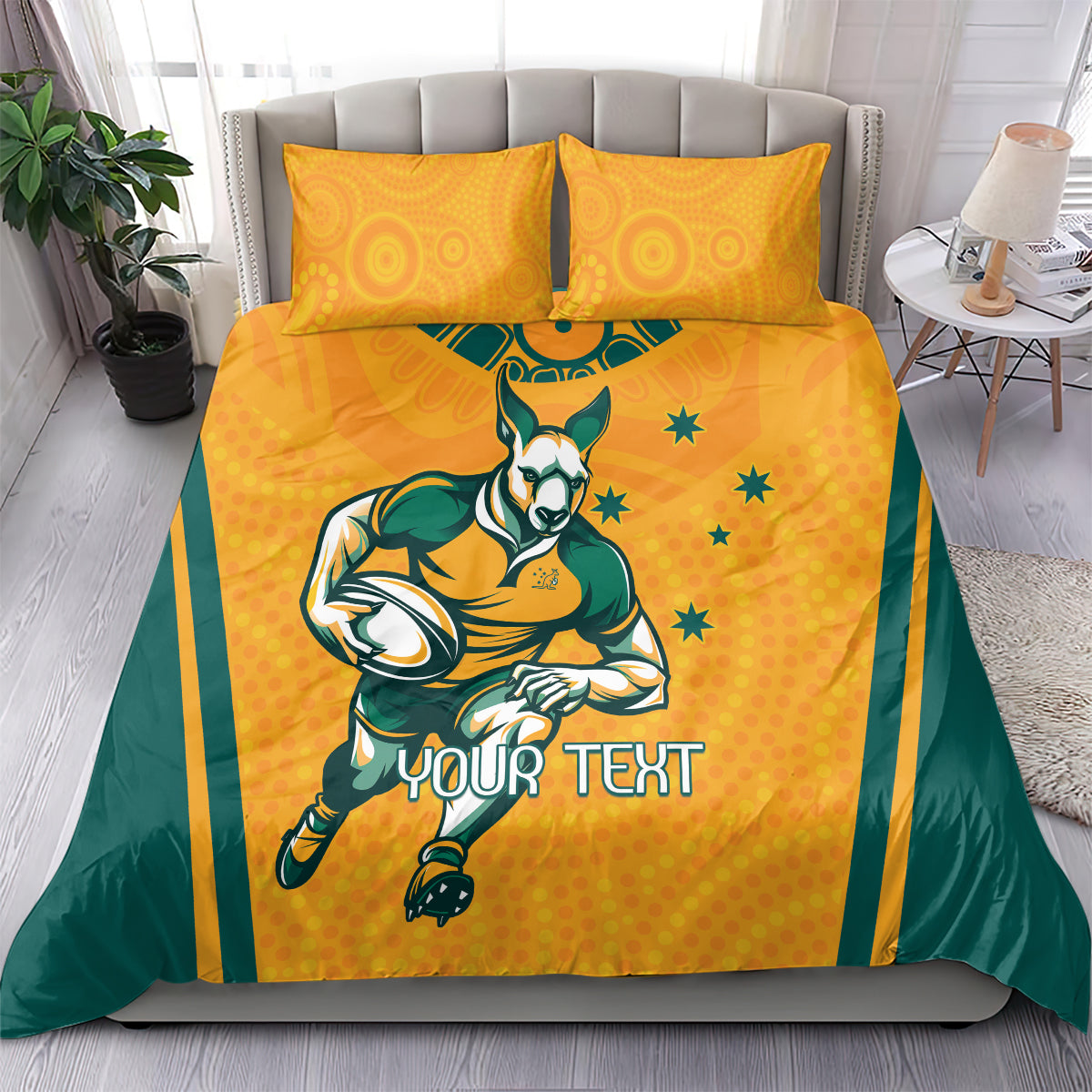 Custom Australia Rugby Bedding Set Wallabies Mascots Sporty Version