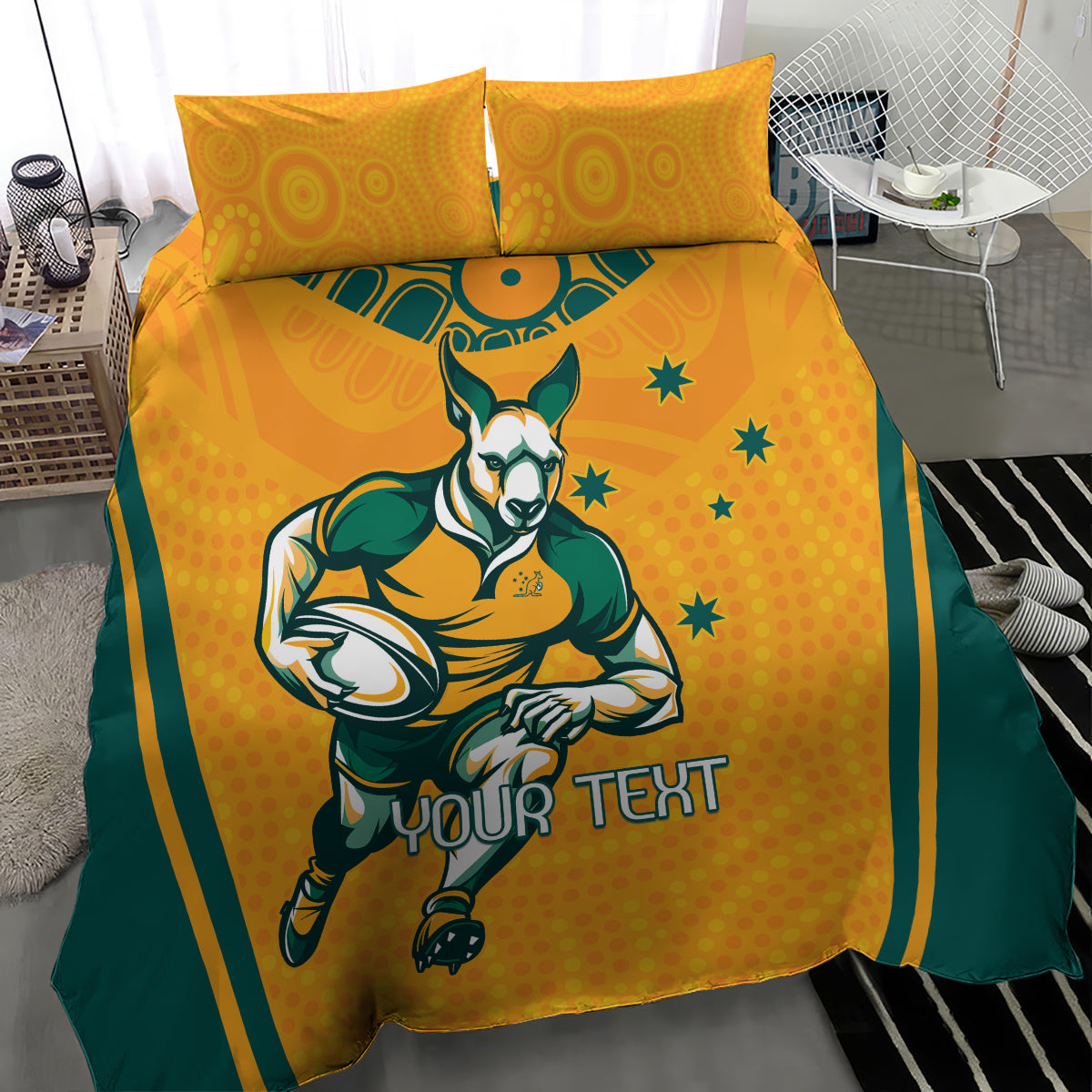 Custom Australia Rugby Bedding Set Wallabies Mascots Sporty Version