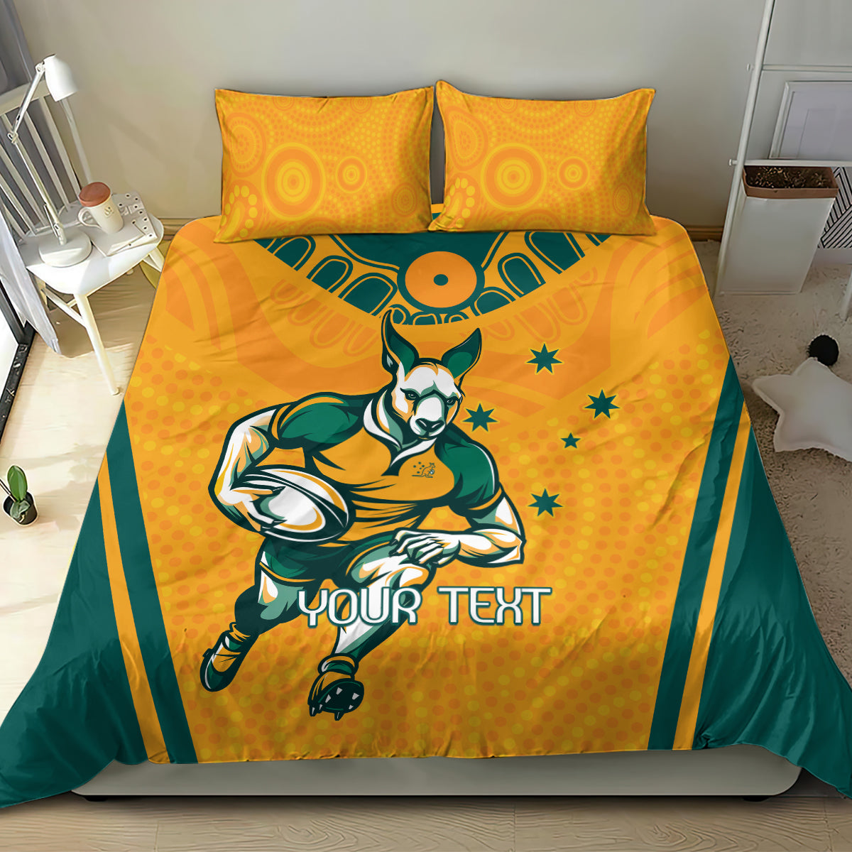 Custom Australia Rugby Bedding Set Wallabies Mascots Sporty Version