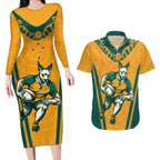 Custom Australia Rugby Couples Matching Long Sleeve Bodycon Dress and Hawaiian Shirt Wallabies Mascots Sporty Version