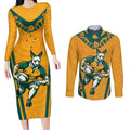 Custom Australia Rugby Couples Matching Long Sleeve Bodycon Dress and Long Sleeve Button Shirt Wallabies Mascots Sporty Version