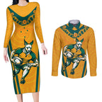 Custom Australia Rugby Couples Matching Long Sleeve Bodycon Dress and Long Sleeve Button Shirt Wallabies Mascots Sporty Version