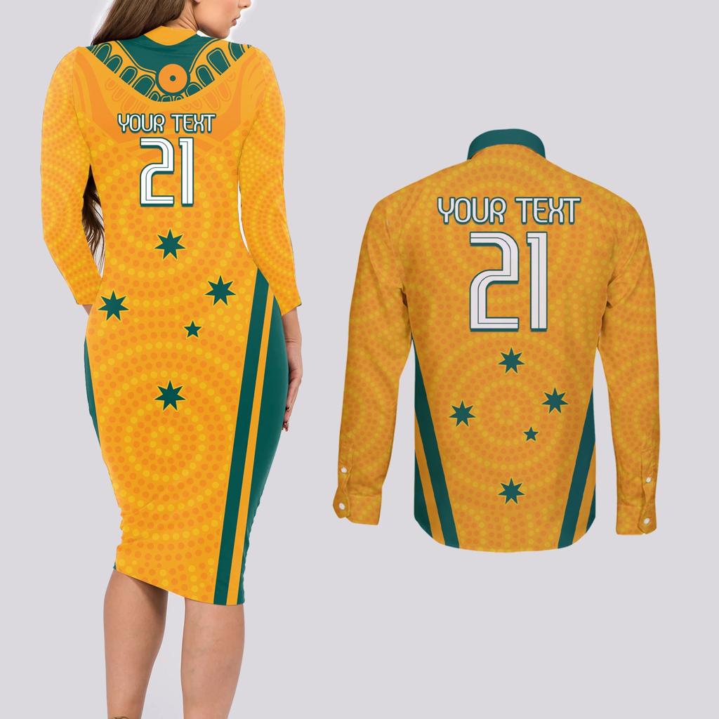 Custom Australia Rugby Couples Matching Long Sleeve Bodycon Dress and Long Sleeve Button Shirt Wallabies Mascots Sporty Version