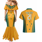 Custom Australia Rugby Couples Matching Mermaid Dress and Hawaiian Shirt Wallabies Mascots Sporty Version