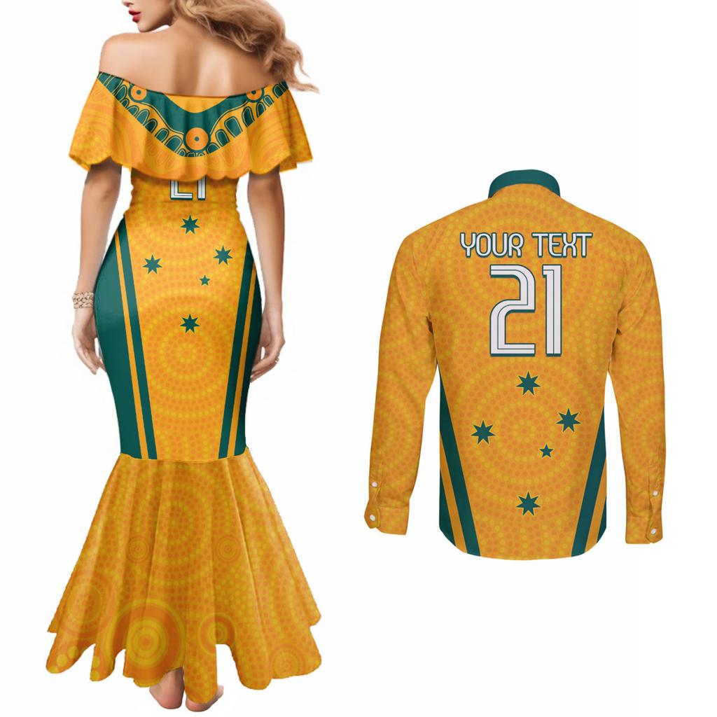 Custom Australia Rugby Couples Matching Mermaid Dress and Long Sleeve Button Shirt Wallabies Mascots Sporty Version