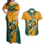 Custom Australia Rugby Couples Matching Off Shoulder Maxi Dress and Hawaiian Shirt Wallabies Mascots Sporty Version