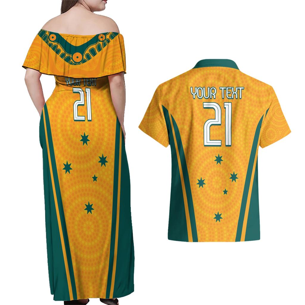 Custom Australia Rugby Couples Matching Off Shoulder Maxi Dress and Hawaiian Shirt Wallabies Mascots Sporty Version