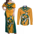 Custom Australia Rugby Couples Matching Off Shoulder Maxi Dress and Long Sleeve Button Shirt Wallabies Mascots Sporty Version