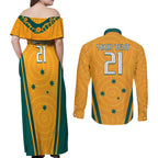 Custom Australia Rugby Couples Matching Off Shoulder Maxi Dress and Long Sleeve Button Shirt Wallabies Mascots Sporty Version