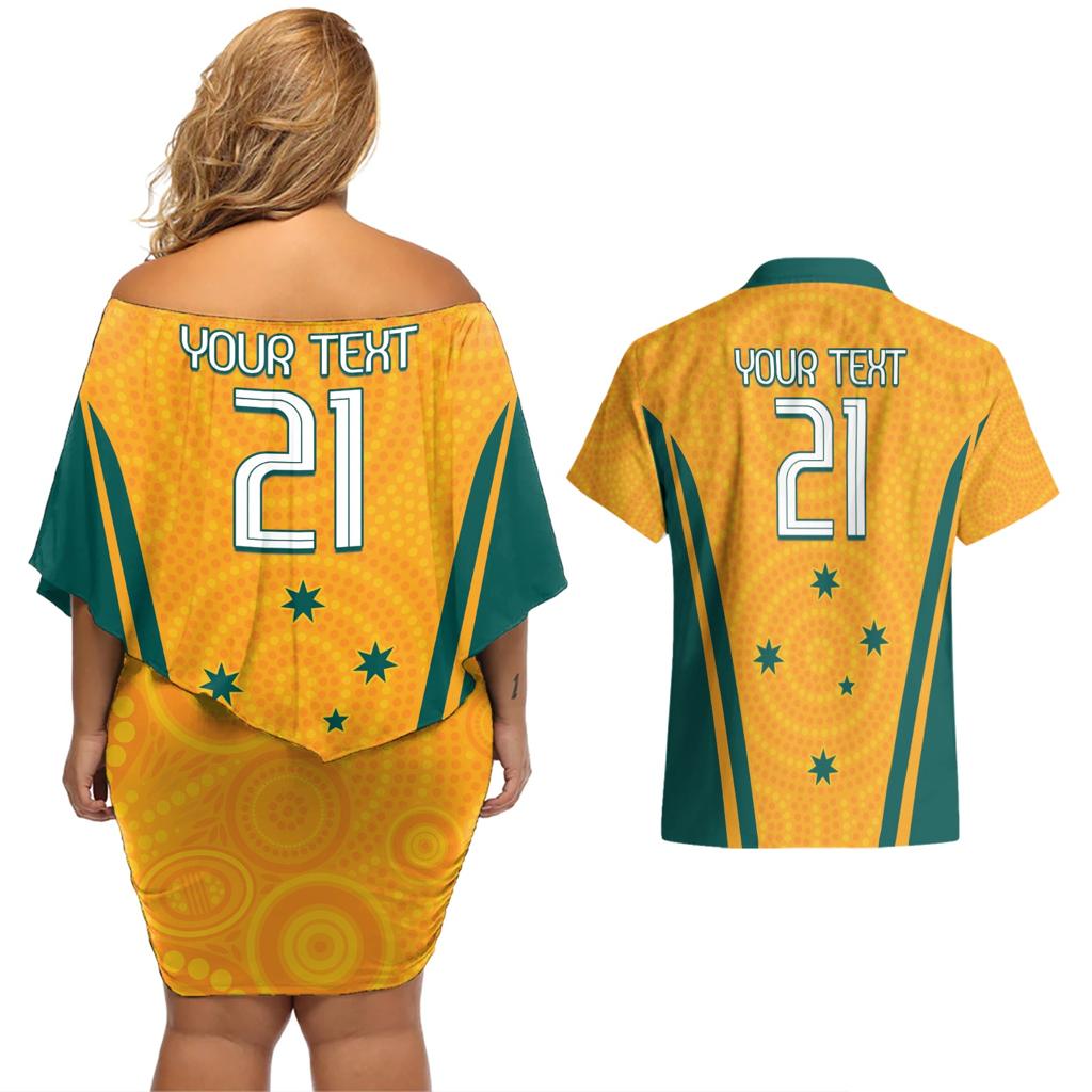 Custom Australia Rugby Couples Matching Off Shoulder Short Dress and Hawaiian Shirt Wallabies Mascots Sporty Version