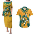 Custom Australia Rugby Couples Matching Puletasi and Hawaiian Shirt Wallabies Mascots Sporty Version