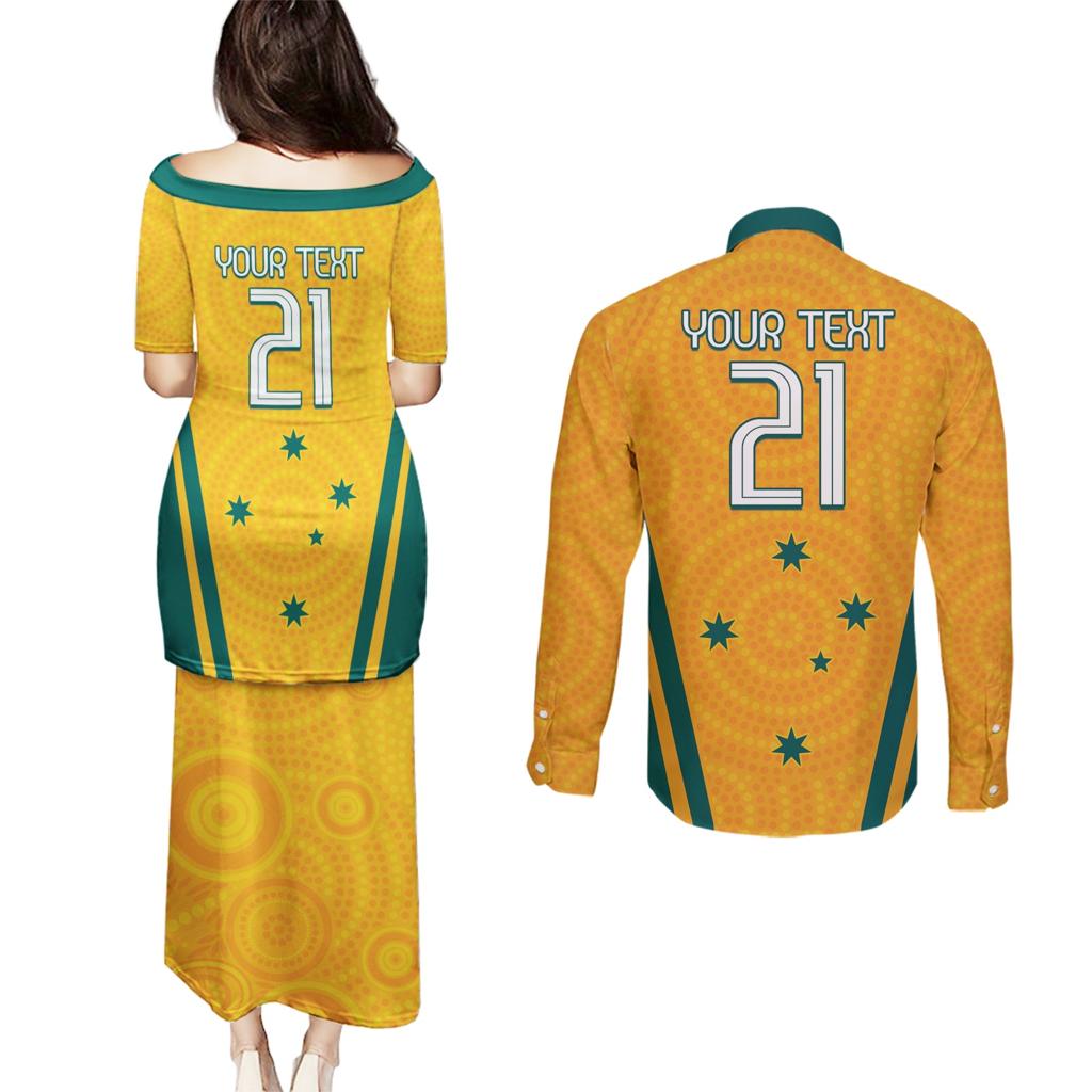 Custom Australia Rugby Couples Matching Puletasi and Long Sleeve Button Shirt Wallabies Mascots Sporty Version