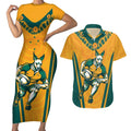 Custom Australia Rugby Couples Matching Short Sleeve Bodycon Dress and Hawaiian Shirt Wallabies Mascots Sporty Version