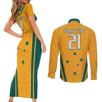 Custom Australia Rugby Couples Matching Short Sleeve Bodycon Dress and Long Sleeve Button Shirt Wallabies Mascots Sporty Version
