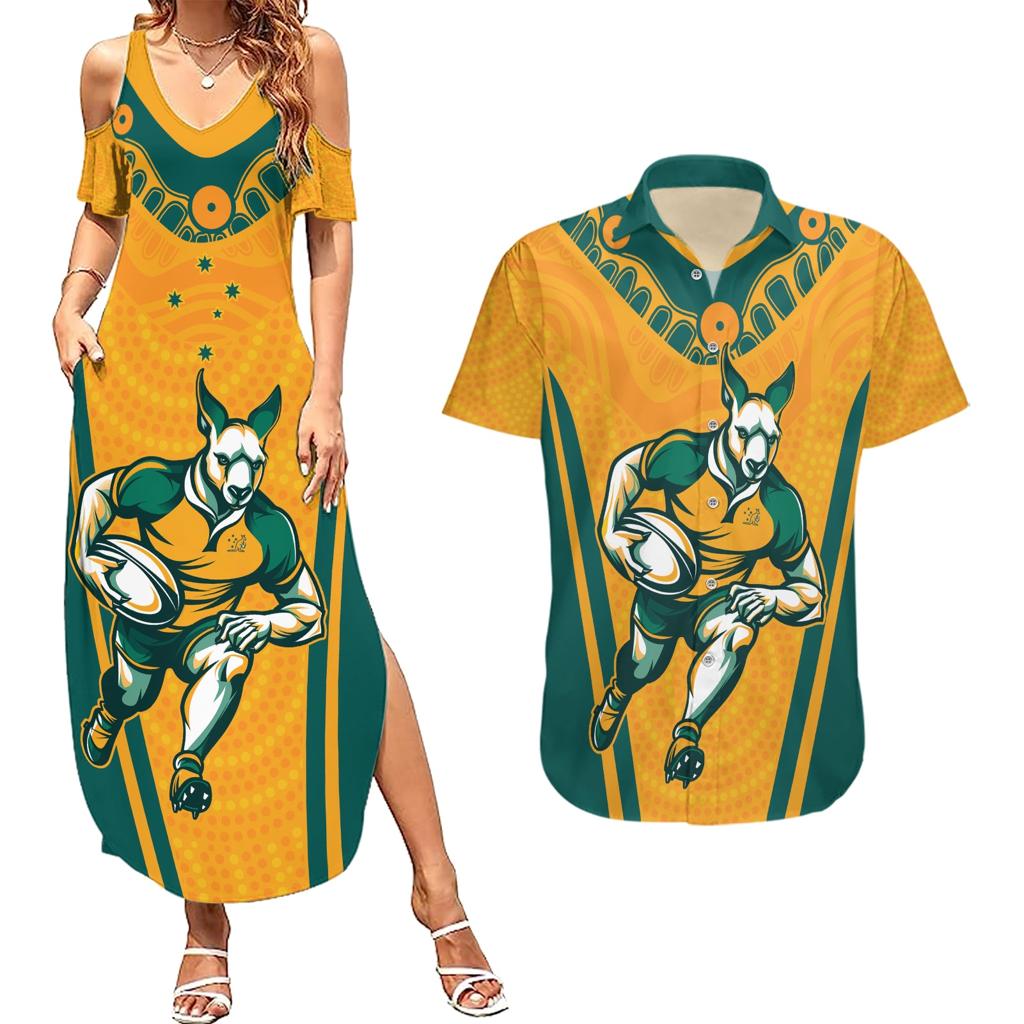 Custom Australia Rugby Couples Matching Summer Maxi Dress and Hawaiian Shirt Wallabies Mascots Sporty Version