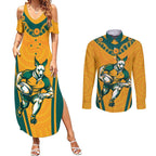 Custom Australia Rugby Couples Matching Summer Maxi Dress and Long Sleeve Button Shirt Wallabies Mascots Sporty Version