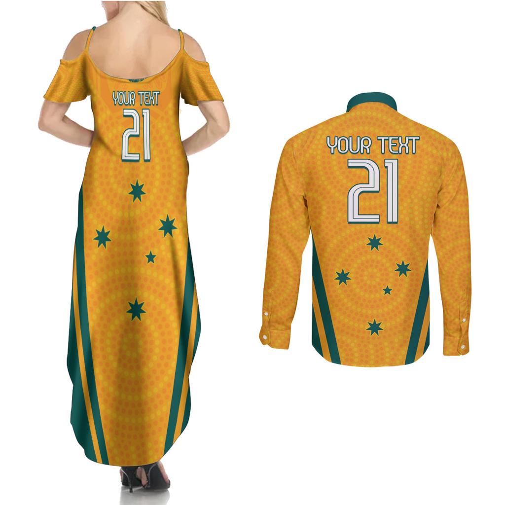 Custom Australia Rugby Couples Matching Summer Maxi Dress and Long Sleeve Button Shirt Wallabies Mascots Sporty Version