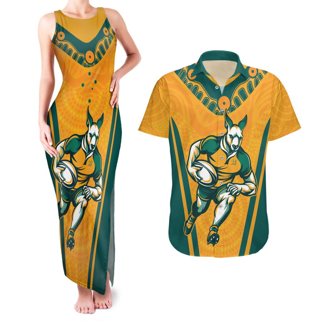 Custom Australia Rugby Couples Matching Tank Maxi Dress and Hawaiian Shirt Wallabies Mascots Sporty Version