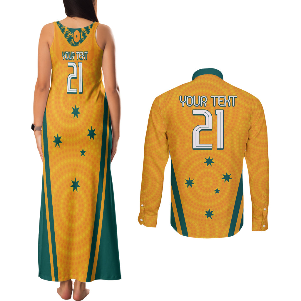 Custom Australia Rugby Couples Matching Tank Maxi Dress and Long Sleeve Button Shirt Wallabies Mascots Sporty Version