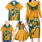 Custom Australia Rugby Family Matching Long Sleeve Bodycon Dress and Hawaiian Shirt Wallabies Mascots Sporty Version