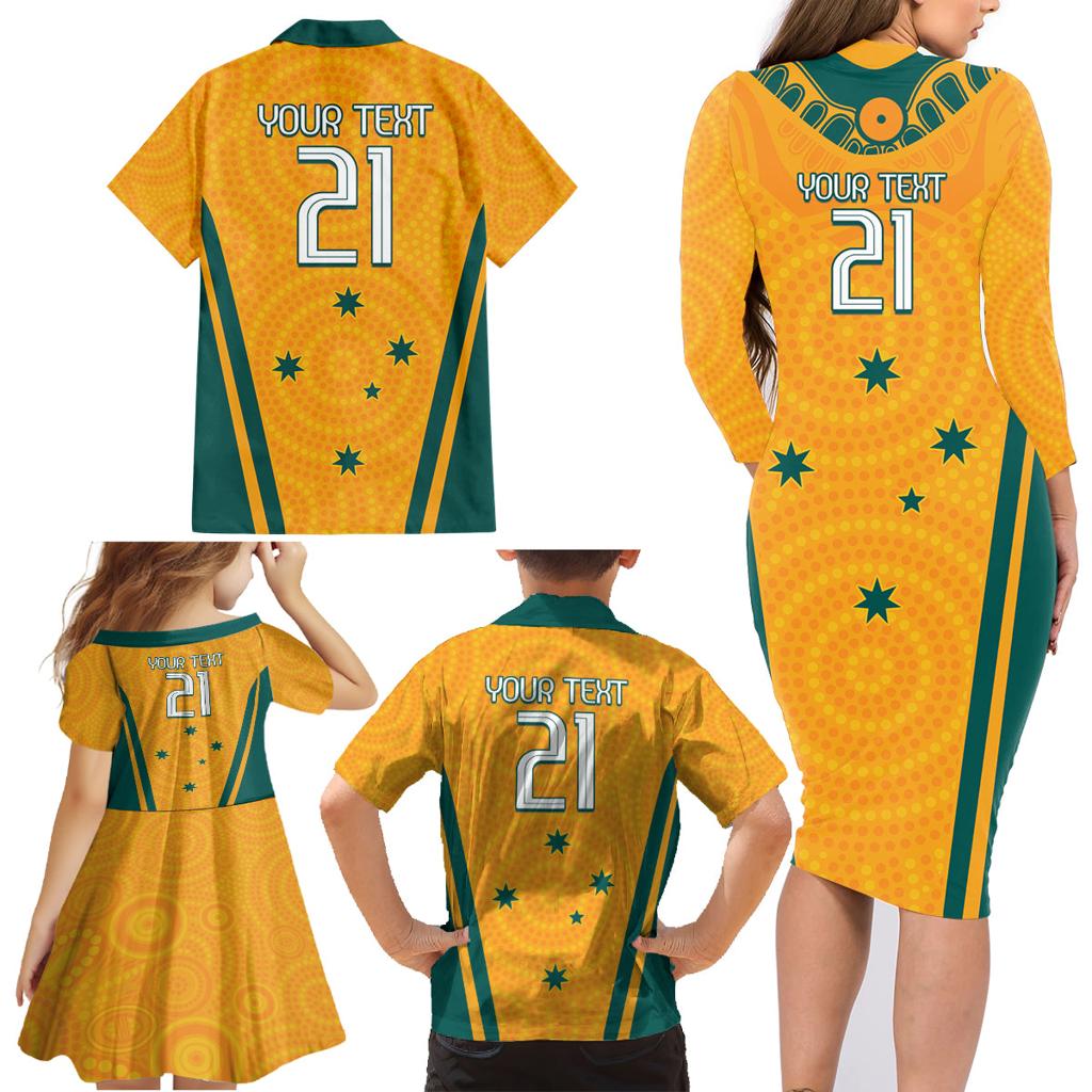 Custom Australia Rugby Family Matching Long Sleeve Bodycon Dress and Hawaiian Shirt Wallabies Mascots Sporty Version