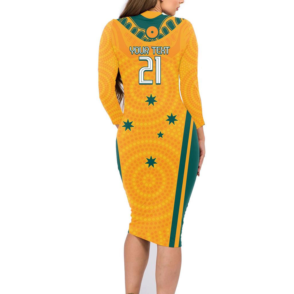 Custom Australia Rugby Family Matching Long Sleeve Bodycon Dress and Hawaiian Shirt Wallabies Mascots Sporty Version