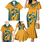 Custom Australia Rugby Family Matching Mermaid Dress and Hawaiian Shirt Wallabies Mascots Sporty Version