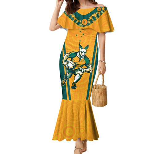 Custom Australia Rugby Family Matching Mermaid Dress and Hawaiian Shirt Wallabies Mascots Sporty Version
