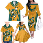 Custom Australia Rugby Family Matching Off The Shoulder Long Sleeve Dress and Hawaiian Shirt Wallabies Mascots Sporty Version