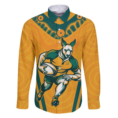 Custom Australia Rugby Family Matching Off The Shoulder Long Sleeve Dress and Hawaiian Shirt Wallabies Mascots Sporty Version