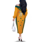 Custom Australia Rugby Family Matching Off The Shoulder Long Sleeve Dress and Hawaiian Shirt Wallabies Mascots Sporty Version