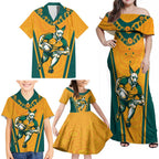 Custom Australia Rugby Family Matching Off Shoulder Maxi Dress and Hawaiian Shirt Wallabies Mascots Sporty Version
