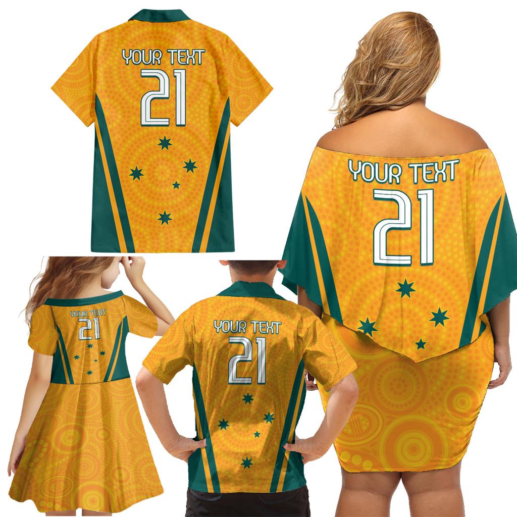 Custom Australia Rugby Family Matching Off Shoulder Short Dress and Hawaiian Shirt Wallabies Mascots Sporty Version