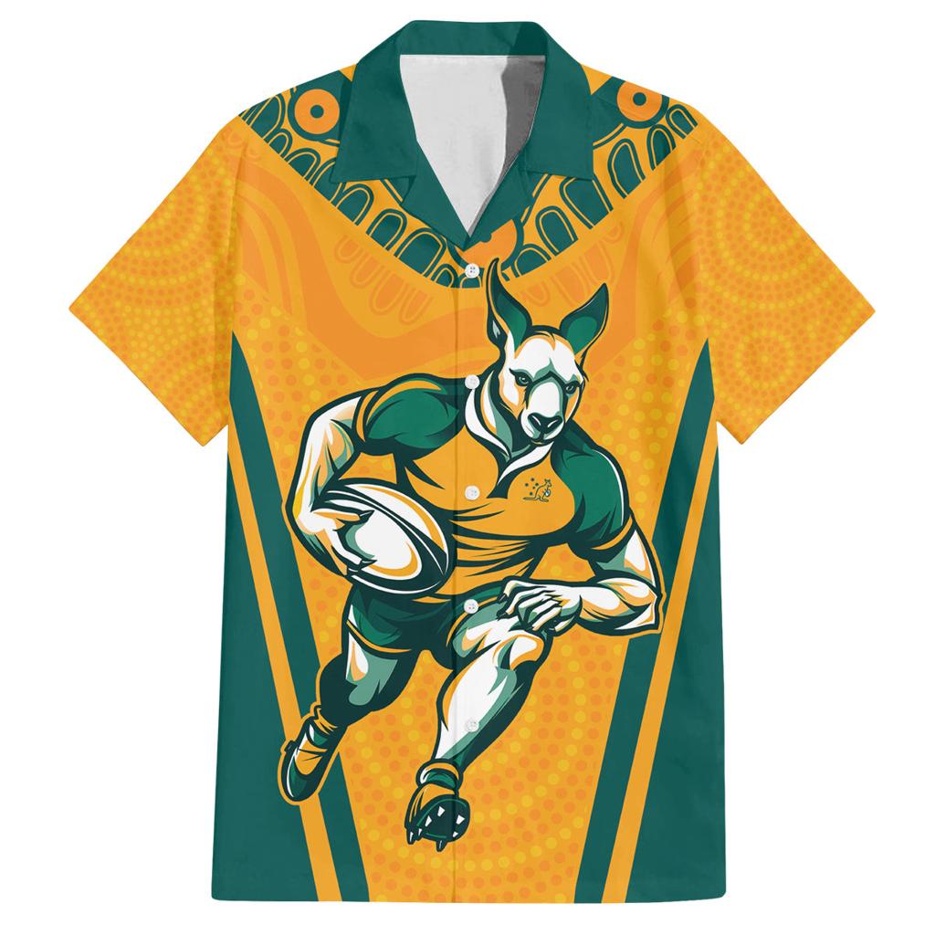 Custom Australia Rugby Family Matching Off Shoulder Short Dress and Hawaiian Shirt Wallabies Mascots Sporty Version