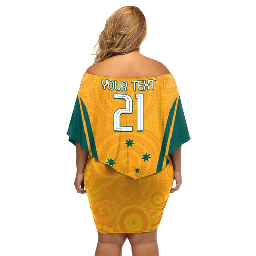 Custom Australia Rugby Family Matching Off Shoulder Short Dress and Hawaiian Shirt Wallabies Mascots Sporty Version