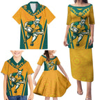 Custom Australia Rugby Family Matching Puletasi and Hawaiian Shirt Wallabies Mascots Sporty Version
