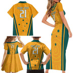 Custom Australia Rugby Family Matching Short Sleeve Bodycon Dress and Hawaiian Shirt Wallabies Mascots Sporty Version