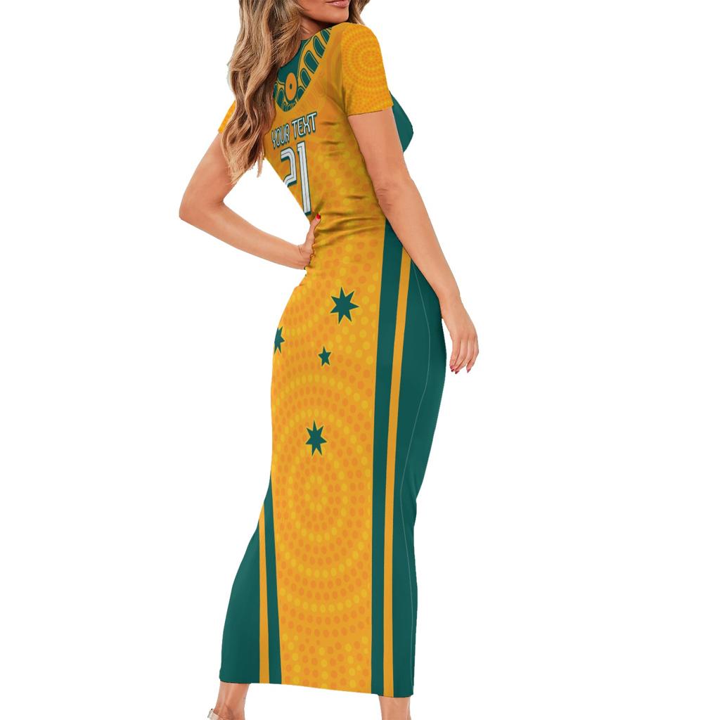 Custom Australia Rugby Family Matching Short Sleeve Bodycon Dress and Hawaiian Shirt Wallabies Mascots Sporty Version