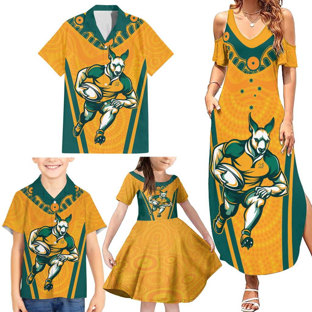 Custom Australia Rugby Family Matching Summer Maxi Dress and Hawaiian Shirt Wallabies Mascots Sporty Version