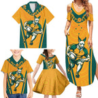 Custom Australia Rugby Family Matching Summer Maxi Dress and Hawaiian Shirt Wallabies Mascots Sporty Version