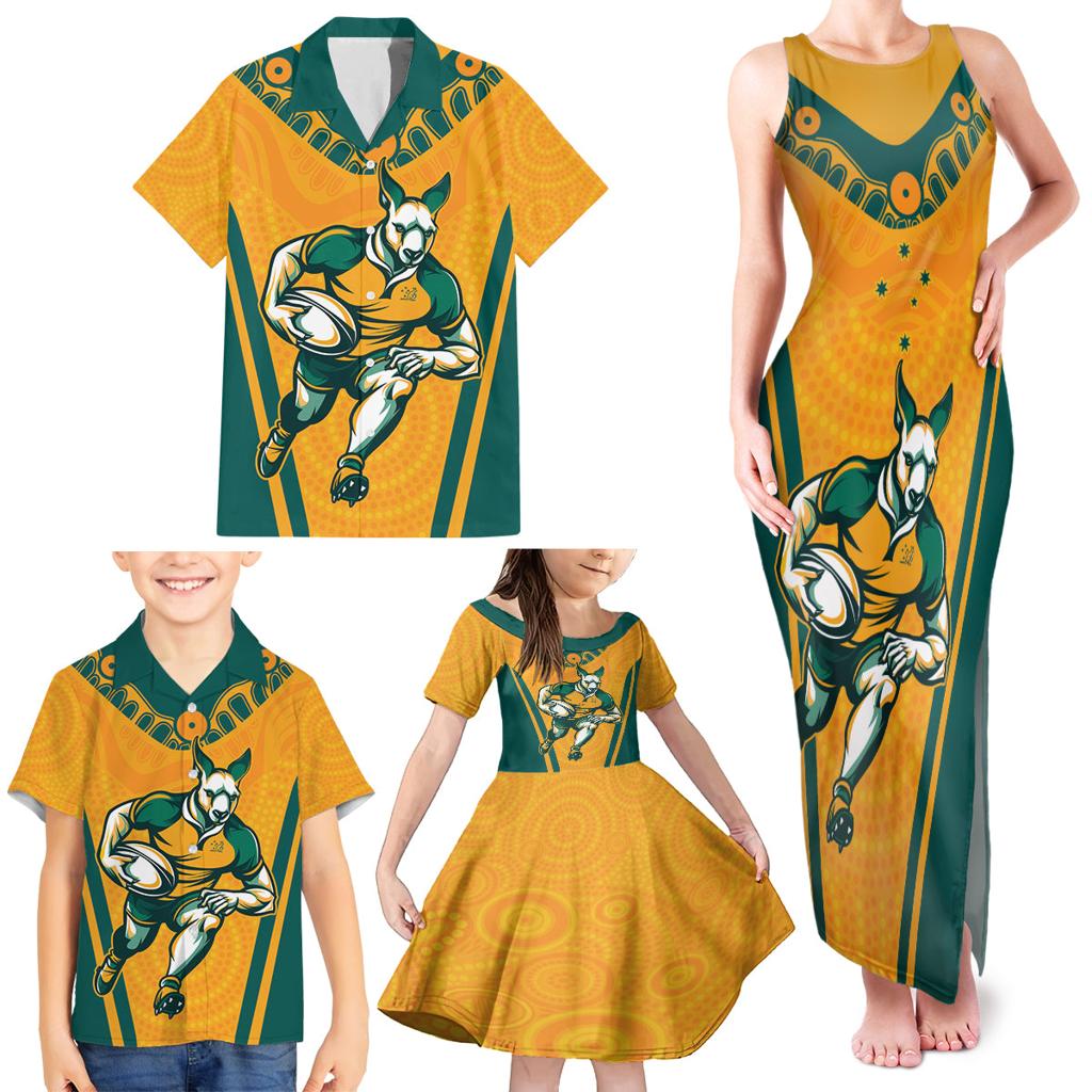 Custom Australia Rugby Family Matching Tank Maxi Dress and Hawaiian Shirt Wallabies Mascots Sporty Version
