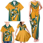 Custom Australia Rugby Family Matching Tank Maxi Dress and Hawaiian Shirt Wallabies Mascots Sporty Version