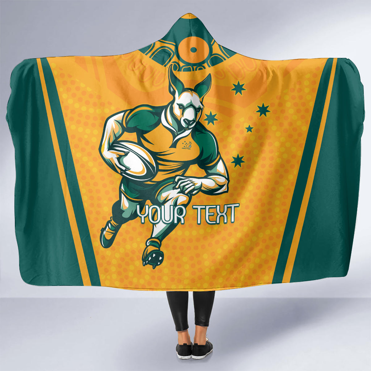Custom Australia Rugby Hooded Blanket Wallabies Mascots Sporty Version