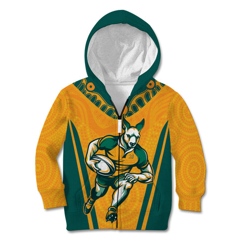 Custom Australia Rugby Kid Hoodie Wallabies Mascots Sporty Version