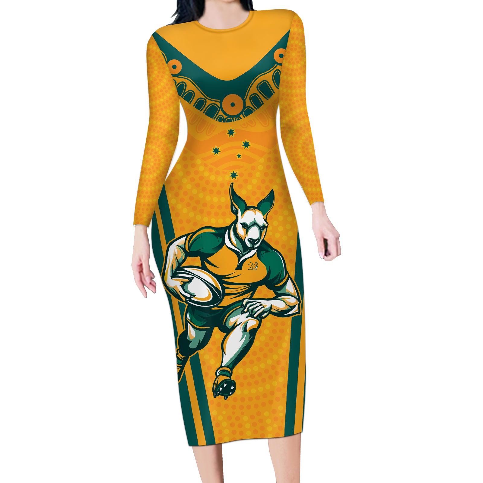 Custom Australia Rugby Long Sleeve Bodycon Dress Wallabies Mascots Sporty Version