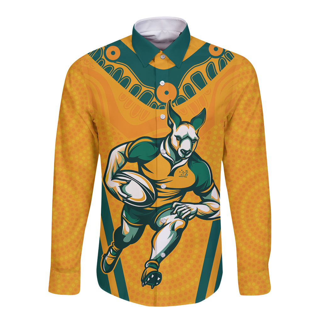 Custom Australia Rugby Long Sleeve Button Shirt Wallabies Mascots Sporty Version
