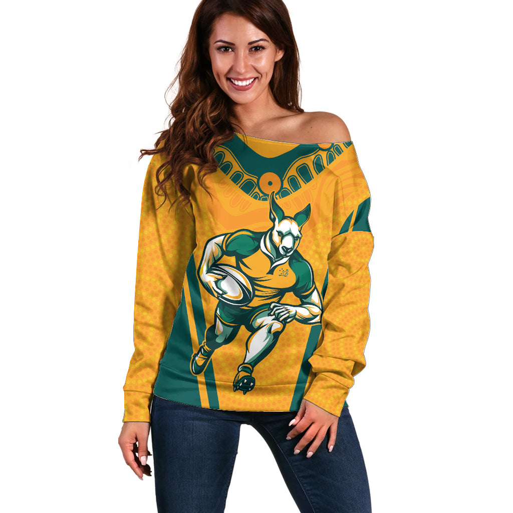 Custom Australia Rugby Off Shoulder Sweater Wallabies Mascots Sporty Version