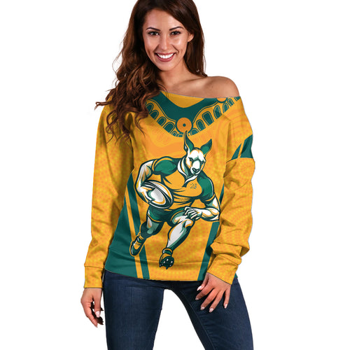 Custom Australia Rugby Off Shoulder Sweater Wallabies Mascots Sporty Version