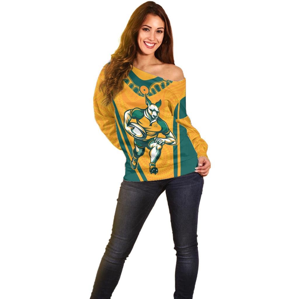 Custom Australia Rugby Off Shoulder Sweater Wallabies Mascots Sporty Version